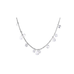 Necklace with clear gemstones on a white background aru collection
