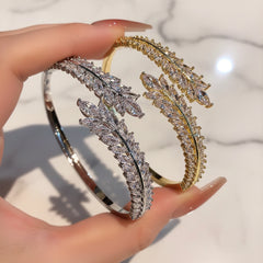 Gold and silver crystal wheat bracelet pair