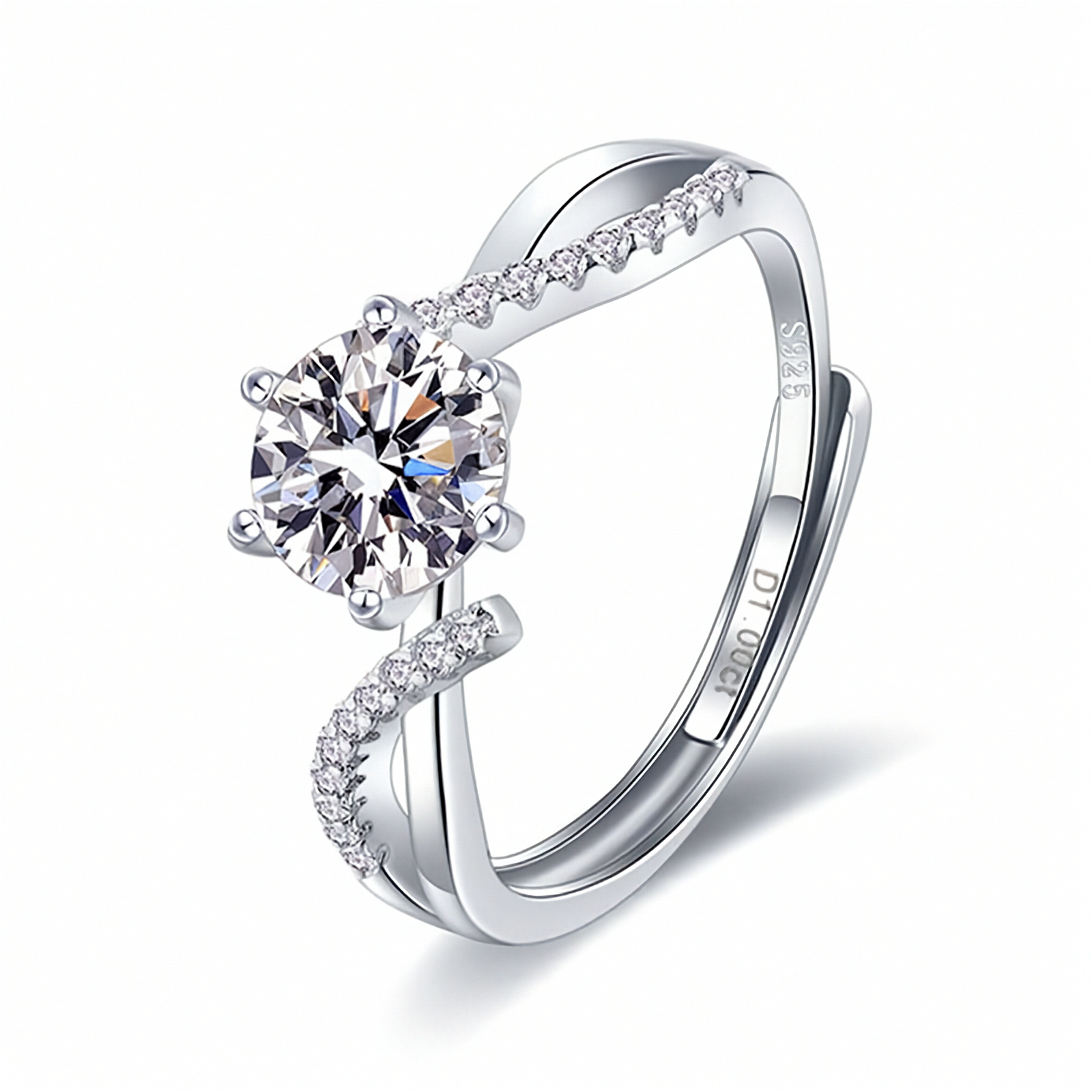 Adjustable cross moissanite ring worn on finger